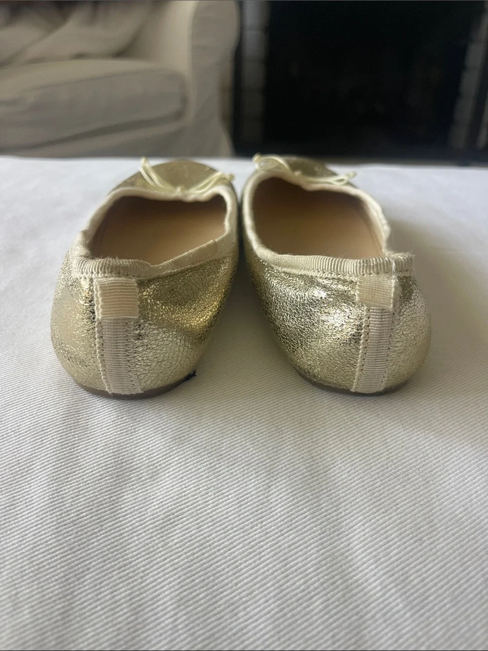 Crewcuts Size 13 Girls Shimmering Gold Bow Ballet Flats